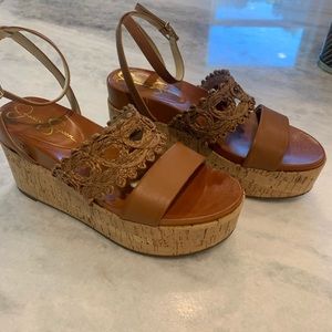 Jessica Simpson Callri Brown Wedge Cork Sandal Size 6.5